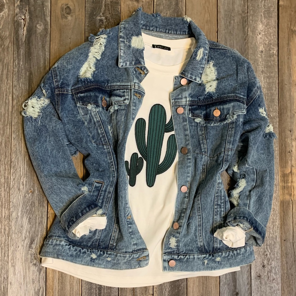 Distressed Denim Jean Jacket